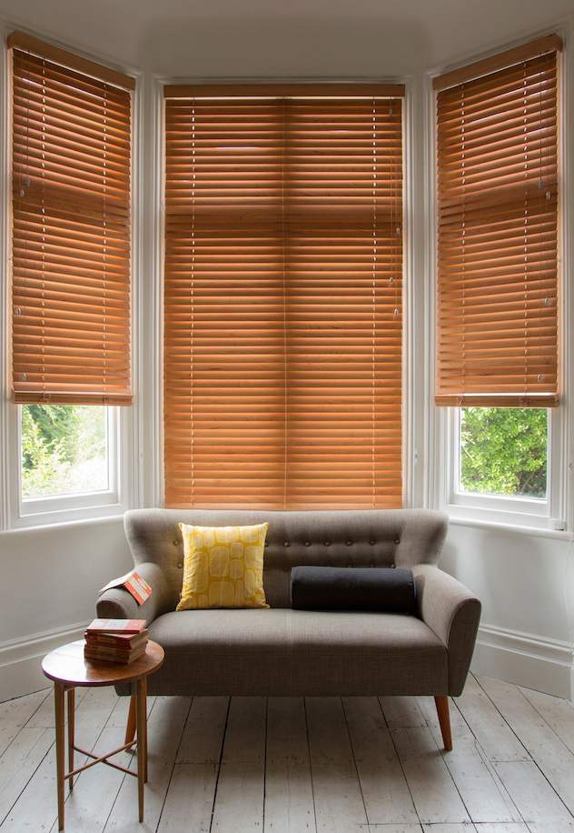 Sitting room wooden blinds